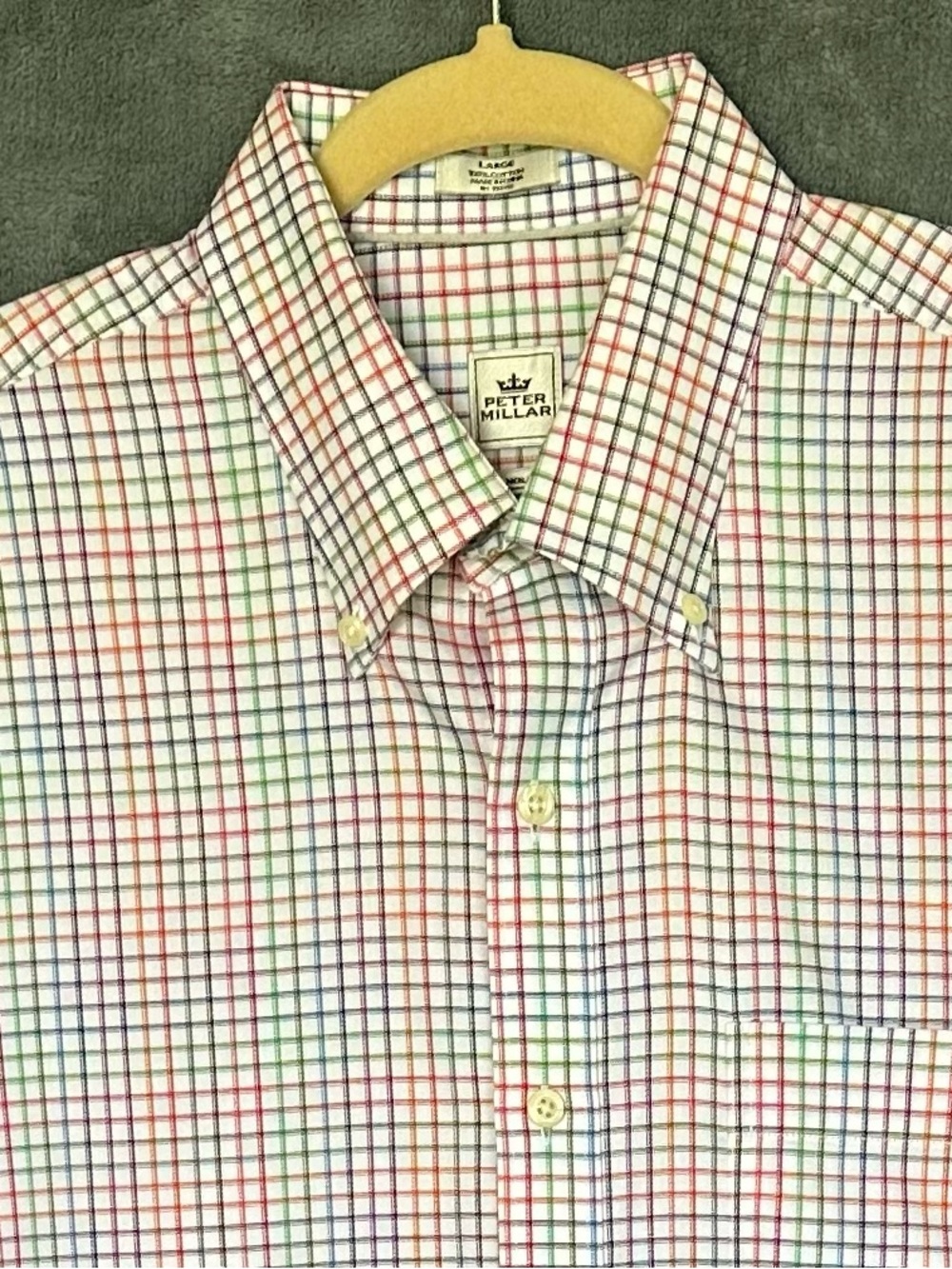 Peter Millar Button-Down Shirt Rainbow Plaid Cotton Long Sleeve Nanoluxe Large